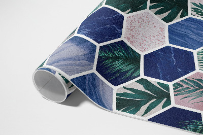 Dywan winylowy Płytki heksagonów motyw roślinny i kamienny