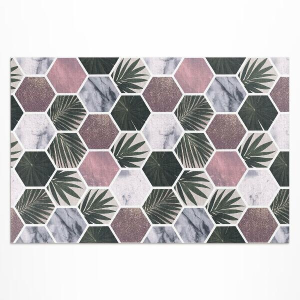 Dywan winylowy Heksagony kamienna mozaika liście