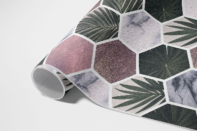 Dywan winylowy Heksagony kamienna mozaika liście