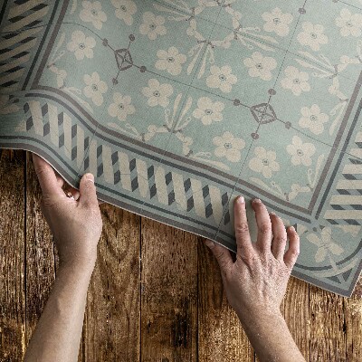 Dywan winylowy Płytki w stylu vintage z kwiatami