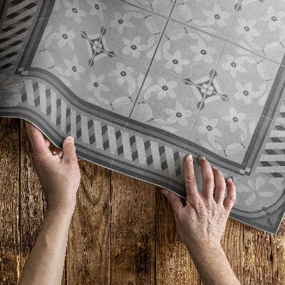 Dywan winylowy Retro ornament z kwiatami na kafelkach