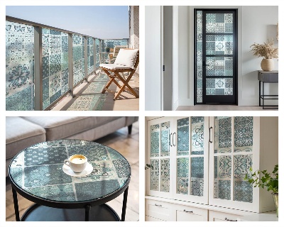 Witraż przyklejany na okno folia matowa Boho kafelki