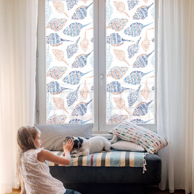 Folia mleczna na okno wzór witraż Morskie muszle