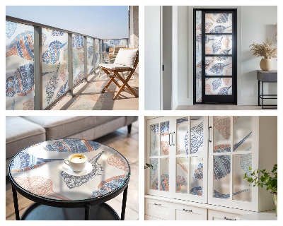 Folia mleczna na okno wzór witraż Morskie muszle