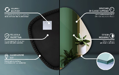 Lustro o nieregularnym kształcie led wiszące unikalne