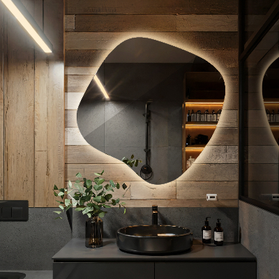 Lustro o nieregularnym kształcie led wiszące unikalne