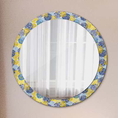 Lustro z nadrukiem dekoracyjne okrągłe Niebieskie kwiaty