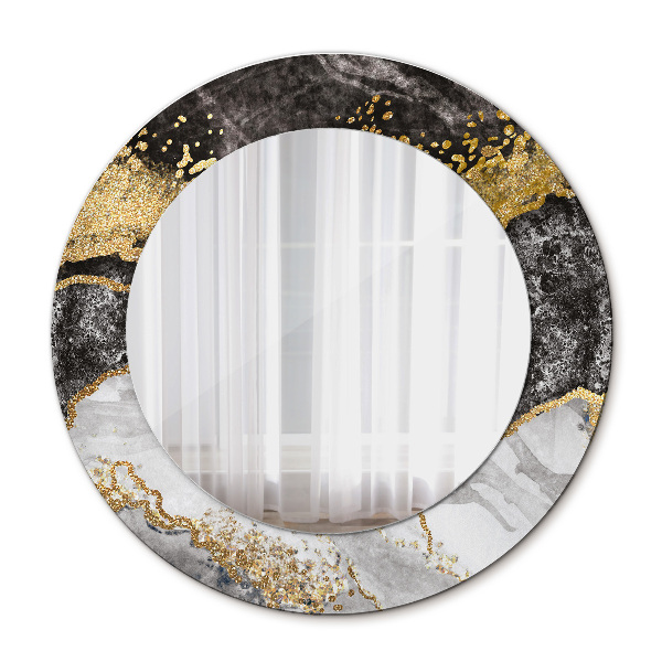 Lustro z nadrukiem dekoracyjne okrągłe Marmur i złoto