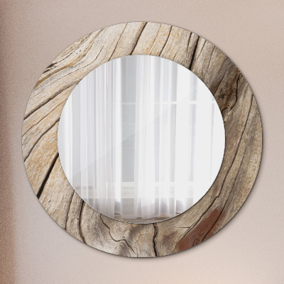 Lustro z nadrukiem okrągłe Pęknięte drewno