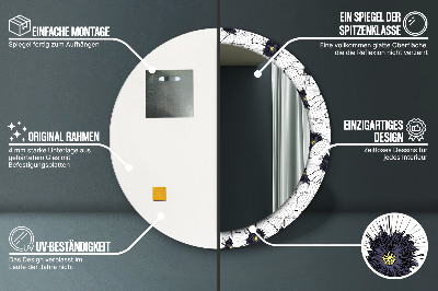 Lustro z nadrukiem dekoracyjne okrągłe Liniowe kwiaty kompozycja