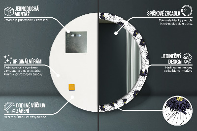 Lustro z nadrukiem dekoracyjne okrągłe Liniowe kwiaty kompozycja