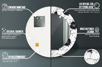 Lustro z nadrukiem dekoracyjne okrągłe Liniowe kwiaty kompozycja