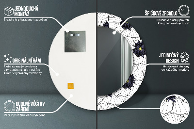 Lustro z nadrukiem dekoracyjne okrągłe Liniowe kwiaty kompozycja