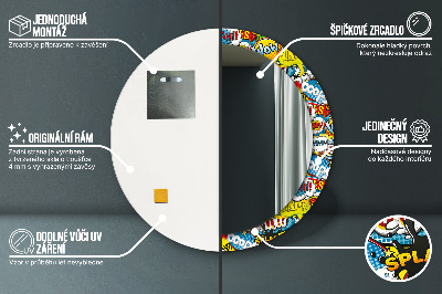 Lustro z nadrukiem okrągłe Wzór w stylu komiksowym