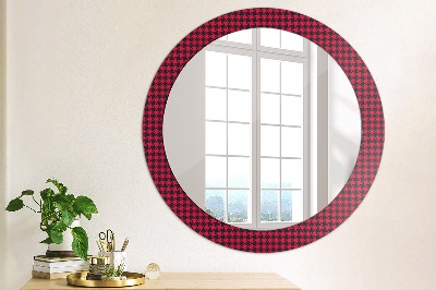 Lustro z nadrukiem dekoracyjne okrągłe Czerwona kratka