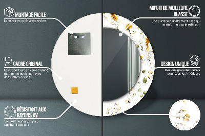 Lustro z nadrukiem dekoracyjne okrągłe Polne kwiaty
