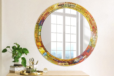 Lustro z nadrukiem dekoracyjne okrągłe Kolorowy witraż