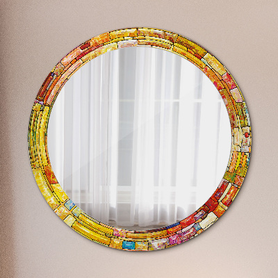 Lustro z nadrukiem dekoracyjne okrągłe Kolorowy witraż