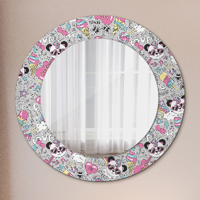 Lustro dekoracyjne okrągłe Panda jednorożec