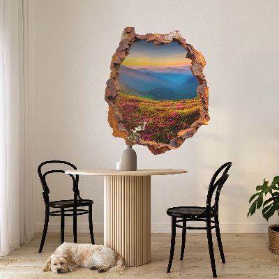 Fototapeta dziura w ścianie 108x130 Kwiatowe góry