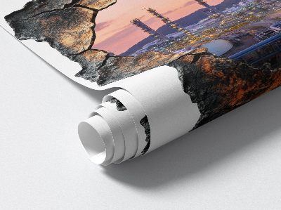 Fototapeta 3D dziura w ścianie 78x80 Wieże rafinerii