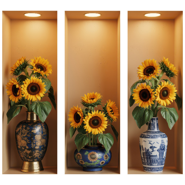 Ozdobna naklejka na ścianę 3D 80x73 Słoneczniki bukiety