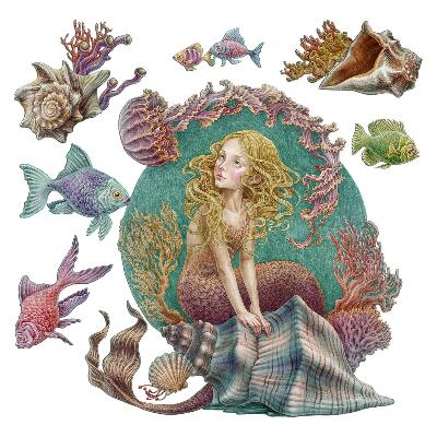 Naklejka na ścianę 100x88 Syrena wśród muszli podwodnych opowieści