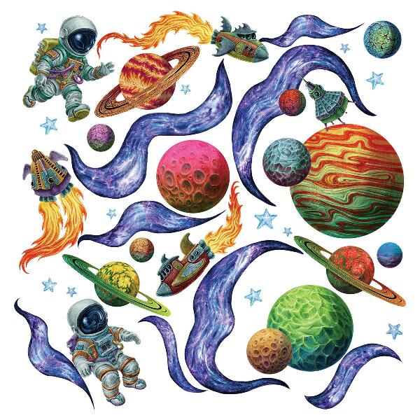 Naklejka na ścianę 100x155 Kosmiczna podróż rakiety z astronautami i planetami