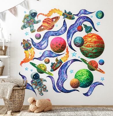 Naklejka na ścianę 100x155 Kosmiczna podróż rakiety z astronautami i planetami