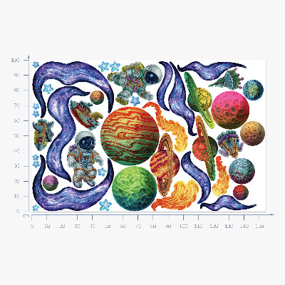 Naklejka na ścianę 100x155 Kosmiczna podróż rakiety z astronautami i planetami