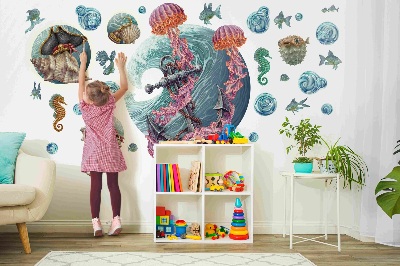 Naklejka na ścianę 100x107 Podwodna baśń z morskimi meduzami w rysunku
