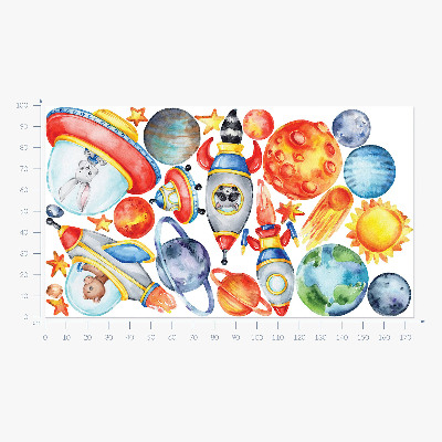 Naklejka na ścianę 100x175 Kolorowe zwierzaki w akwarelowym kosmosie