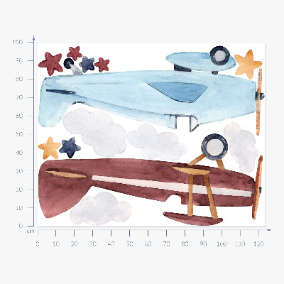 Naklejka na ścianę 100x124 Dwa samoloty w chmurach pastelowych akwareli