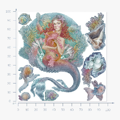 Naklejka na ścianę 100x99 Syrena w pastelowym podwodnym stylu