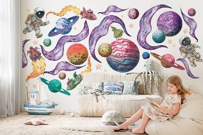 Naklejka na ścianę 100x154 Kosmiczne przygody rakiet i planet w pastelach