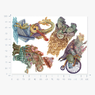 Naklejka na ścianę 100x132 Pastelowe rysunki magicznych zwierząt