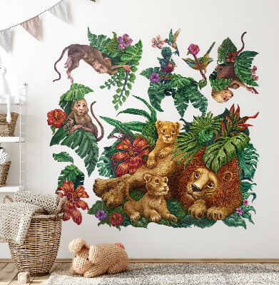 Naklejka na ścianę 130x205 Safari egzotyczne bestie w tropikalnej dżungli rysunkowy styl