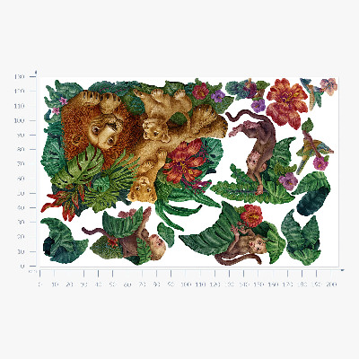 Naklejka na ścianę 130x205 Safari egzotyczne bestie w tropikalnej dżungli rysunkowy styl