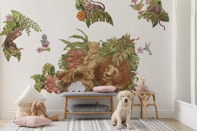Naklejka na ścianę 130x199 Safari egzotyczne zwierzęta w dżungli pastelowej