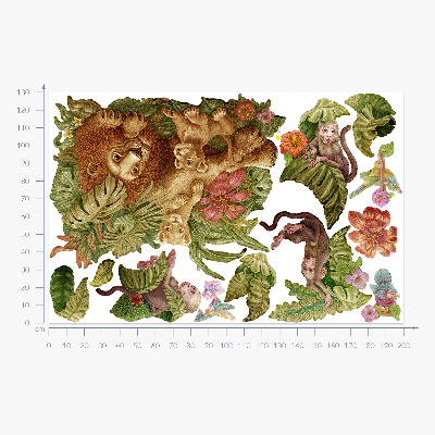 Naklejka na ścianę 130x199 Safari egzotyczne zwierzęta w dżungli pastelowej
