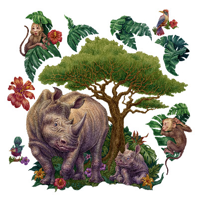 Naklejka na ścianę 130x140 Dzikie zwierzęta i roślinność safari w rysunkach