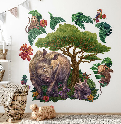 Naklejka na ścianę 130x140 Dzikie zwierzęta i roślinność safari w rysunkach