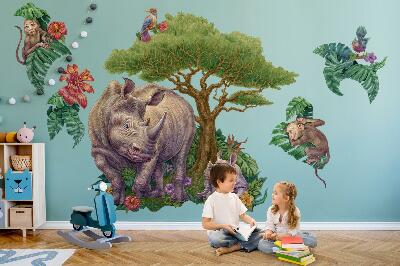 Naklejka na ścianę 130x140 Dzikie zwierzęta i roślinność safari w rysunkach