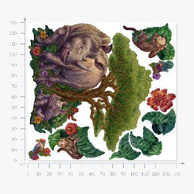 Naklejka na ścianę 130x140 Dzikie zwierzęta i roślinność safari w rysunkach