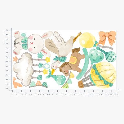 Naklejka na ścianę 130x232 Urocze pastelowe zabawki w stylu akwarelowym