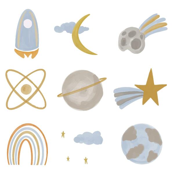 Naklejka na ścianę 130x217 Kosmiczna ilustracja planet i gwiazd w pastelach