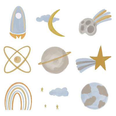 Naklejka na ścianę 130x217 Kosmiczna ilustracja planet i gwiazd w pastelach