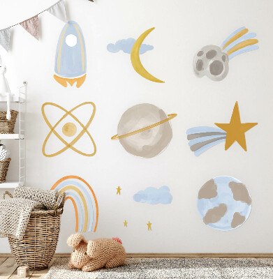 Naklejka na ścianę 130x217 Kosmiczna ilustracja planet i gwiazd w pastelach