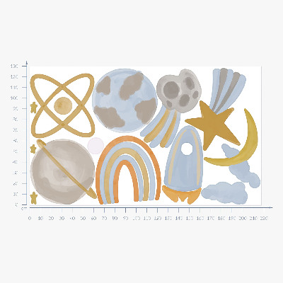 Naklejka na ścianę 130x217 Kosmiczna ilustracja planet i gwiazd w pastelach