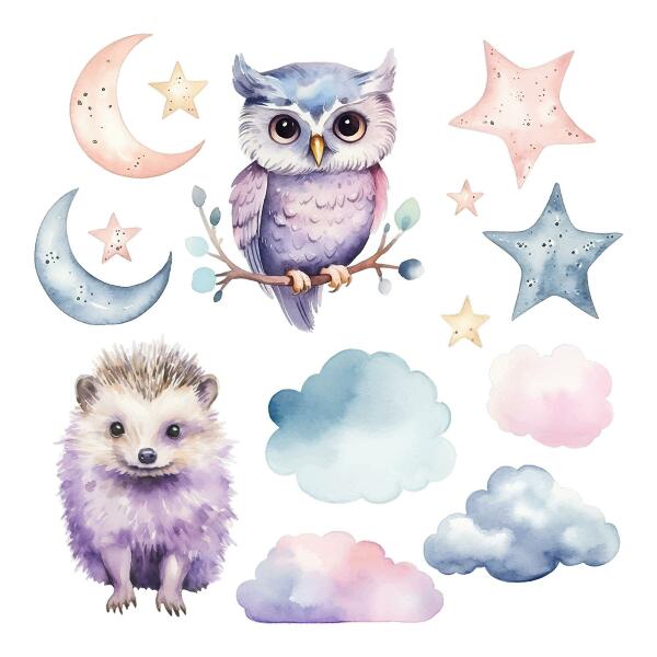 Naklejka na ścianę 130x172 Zwierzęta w pastelowej magii nocnego nieba
